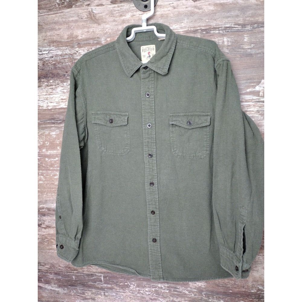 Red Head Flannel Style Shirt Jacket Men Sz XL Green Button Vintage RN 74747